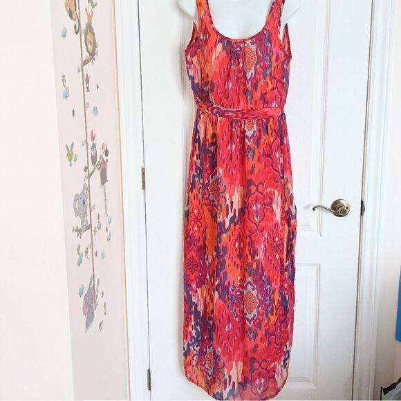 CHARMING CHARLIE maxi dress ikat multicolored watercolor pattern size M @i - Picture 3 of 14